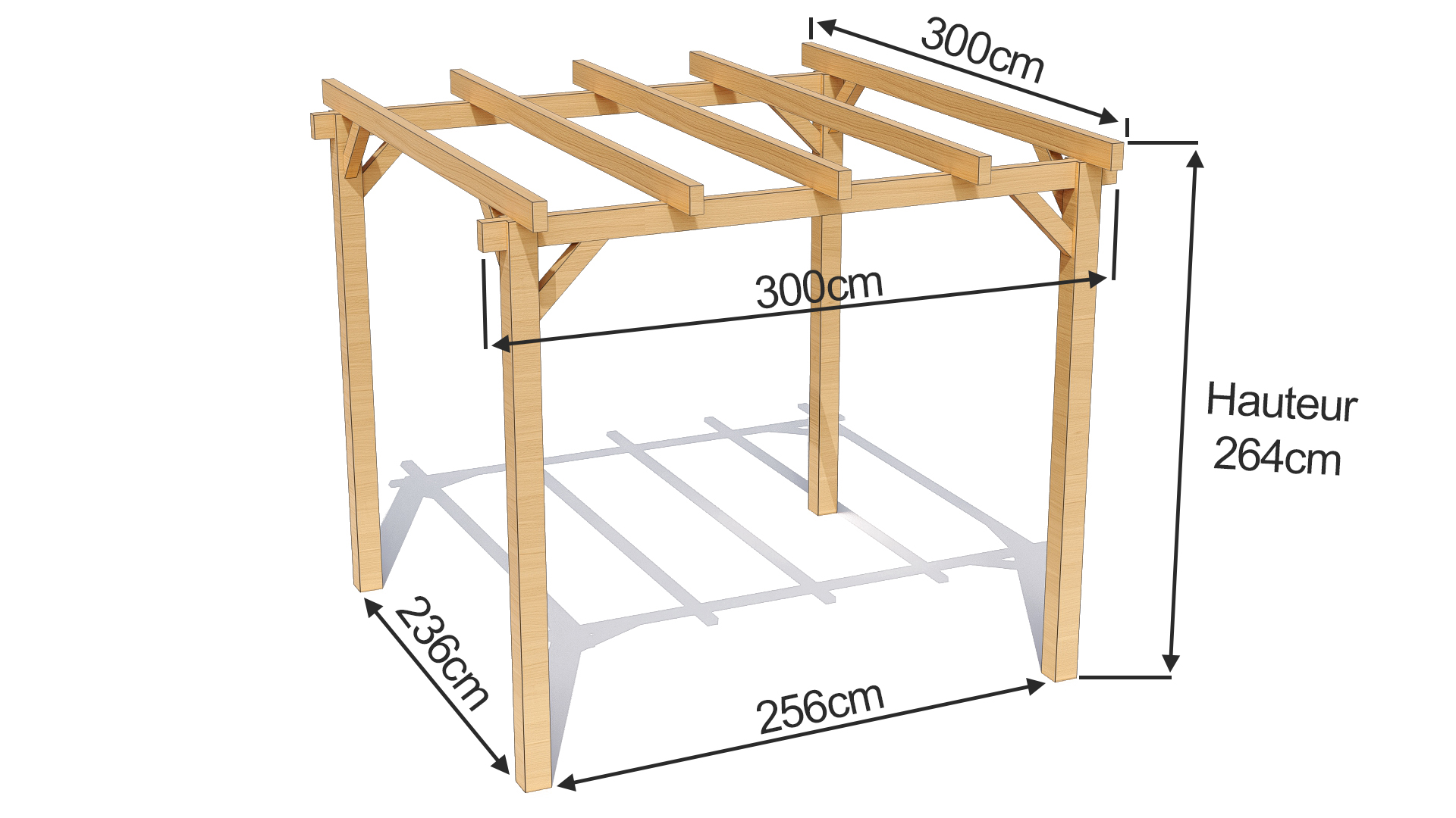 dimensions pergola bois louise 3mx3m